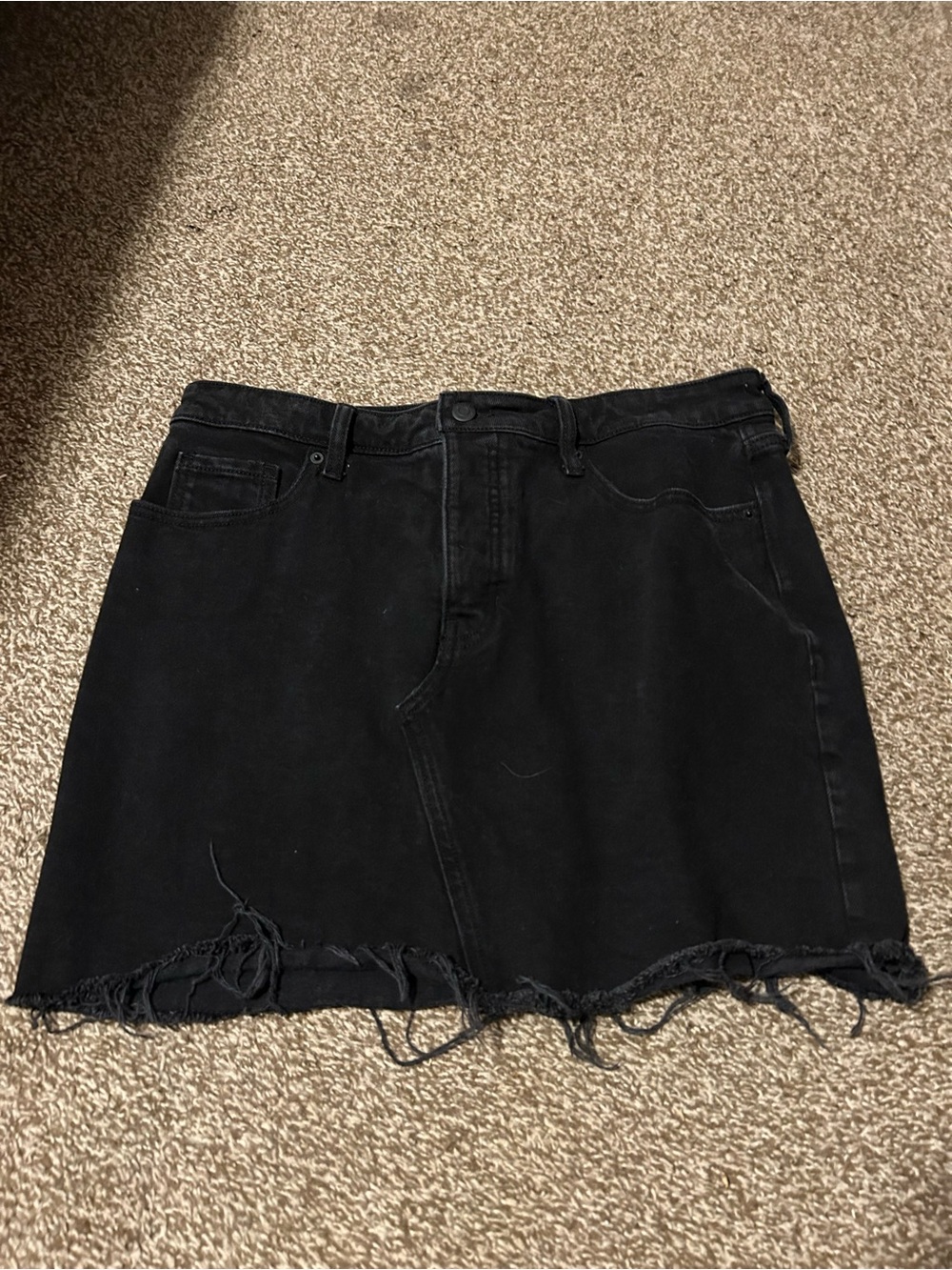 Old Navy Black Denim Mini Skirt with Frayed Hem